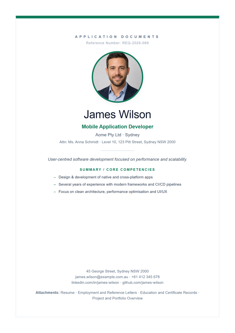 Cover page template Nordic for your Australian application