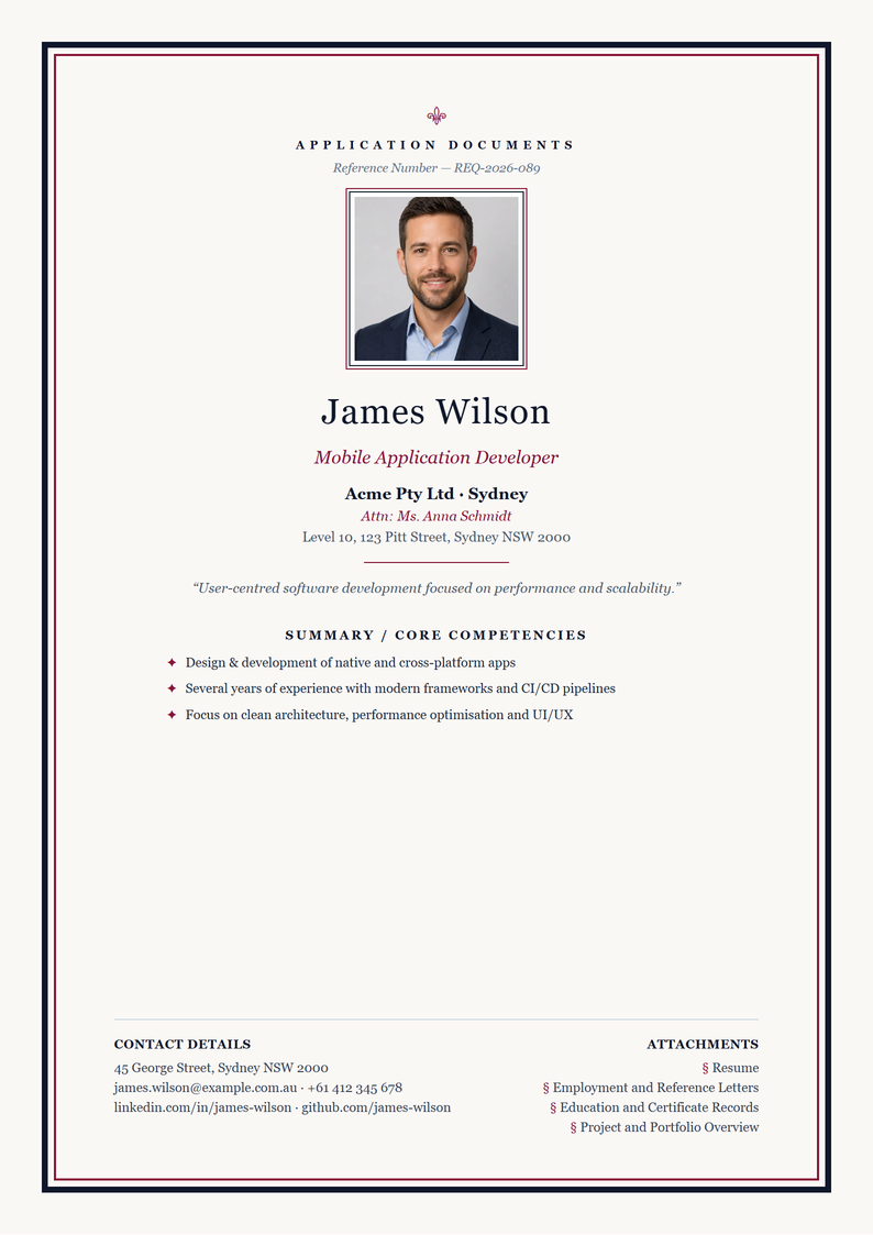 Cover page template Oxford for your Australian application