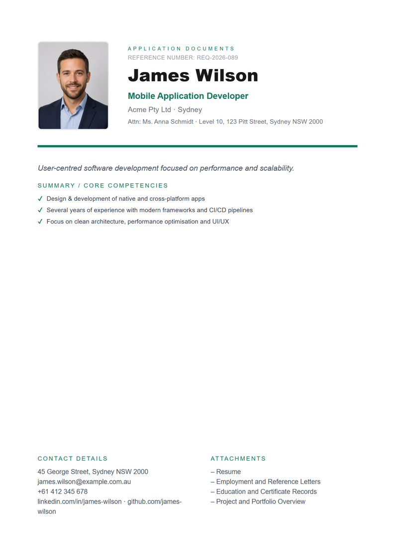 Cover page template Professional for your Australian application
