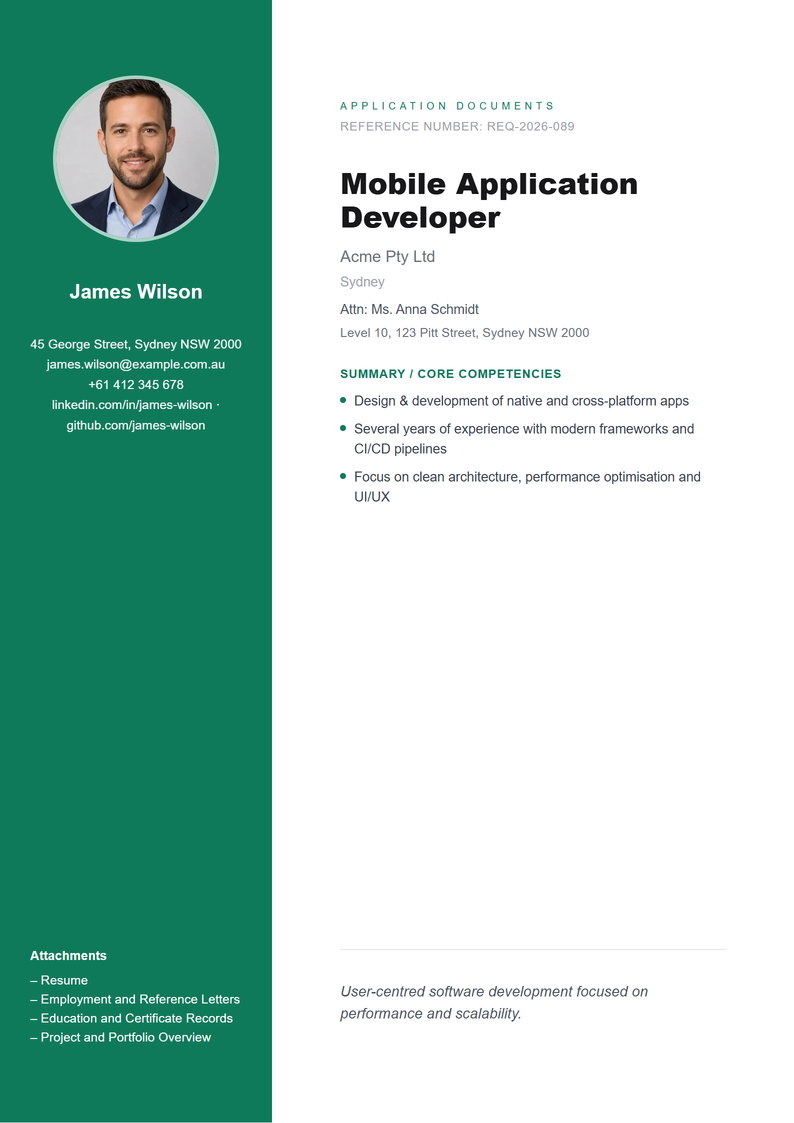 Cover page template Sidebar for your Australian application