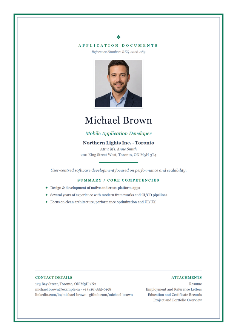 Cover page template Academic for your Canadian application