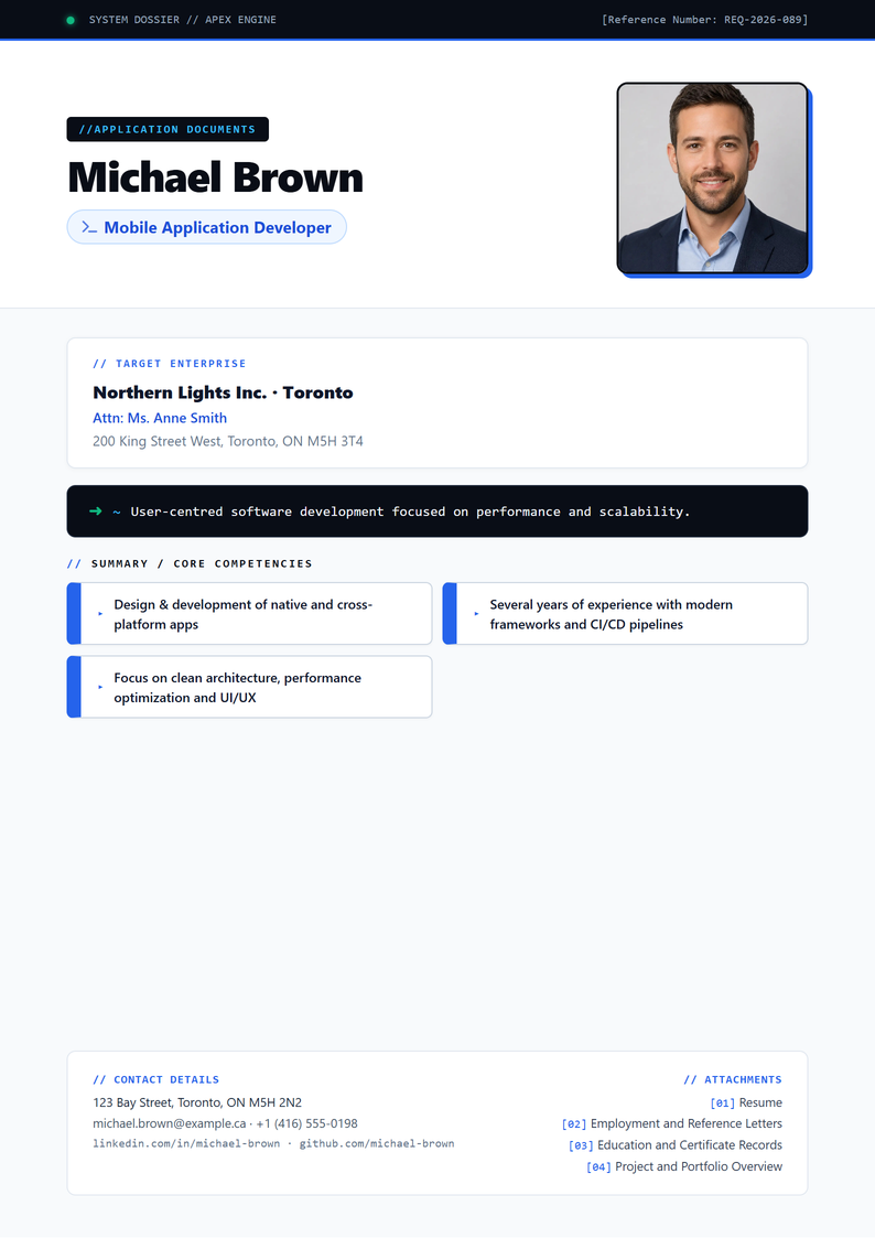 Cover page template Apex for your Canadian application