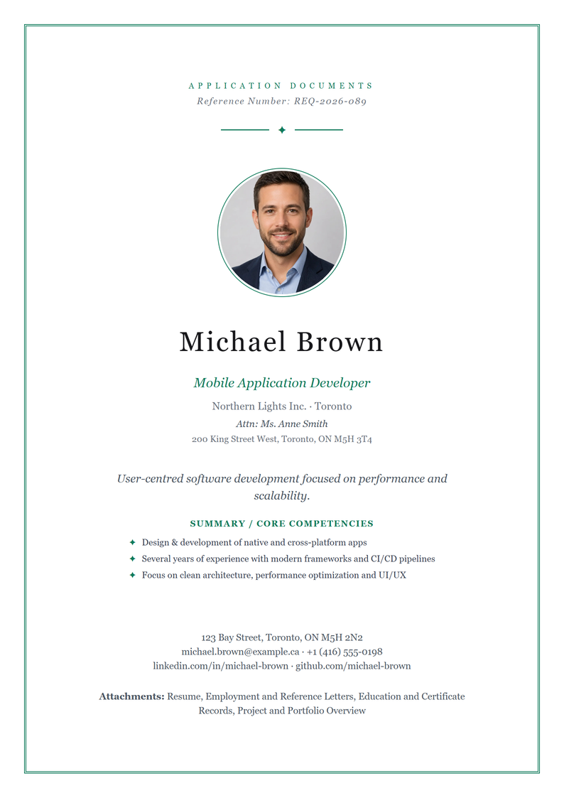 Cover page template Elegant for your Canadian application