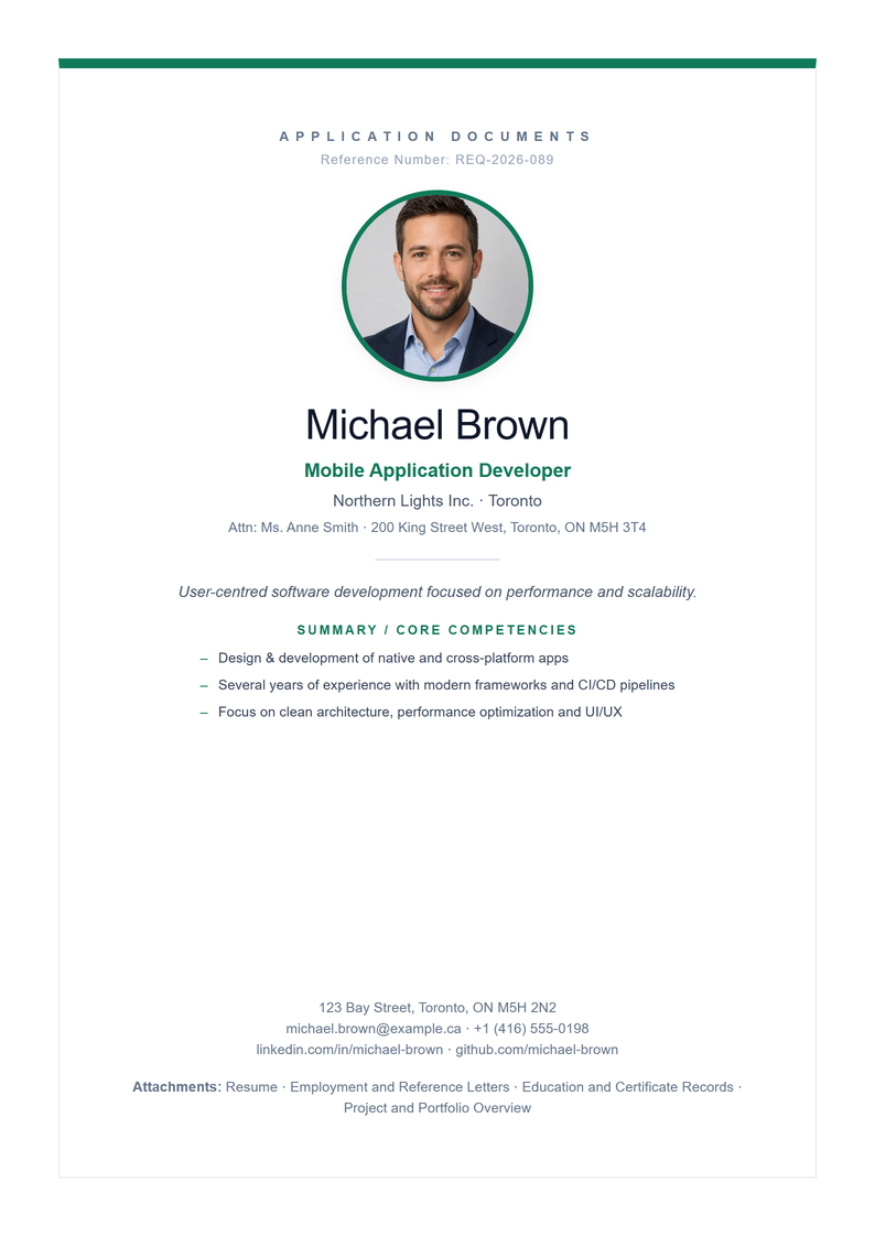 Cover page template Nordic for your Canadian application