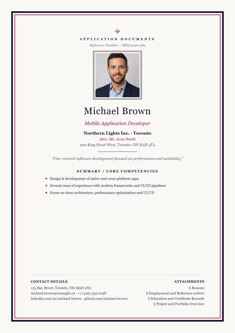 Cover page template Oxford for your Canadian application