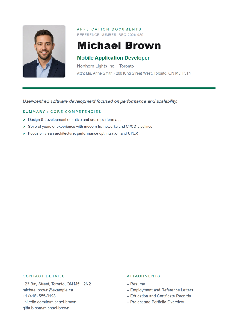Cover page template Professional for your Canadian application