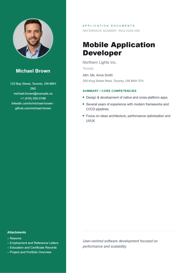 Cover page template Sidebar for your Canadian application