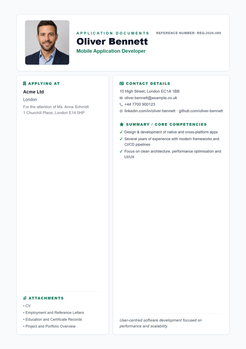 Cover page template Compact for your UK application