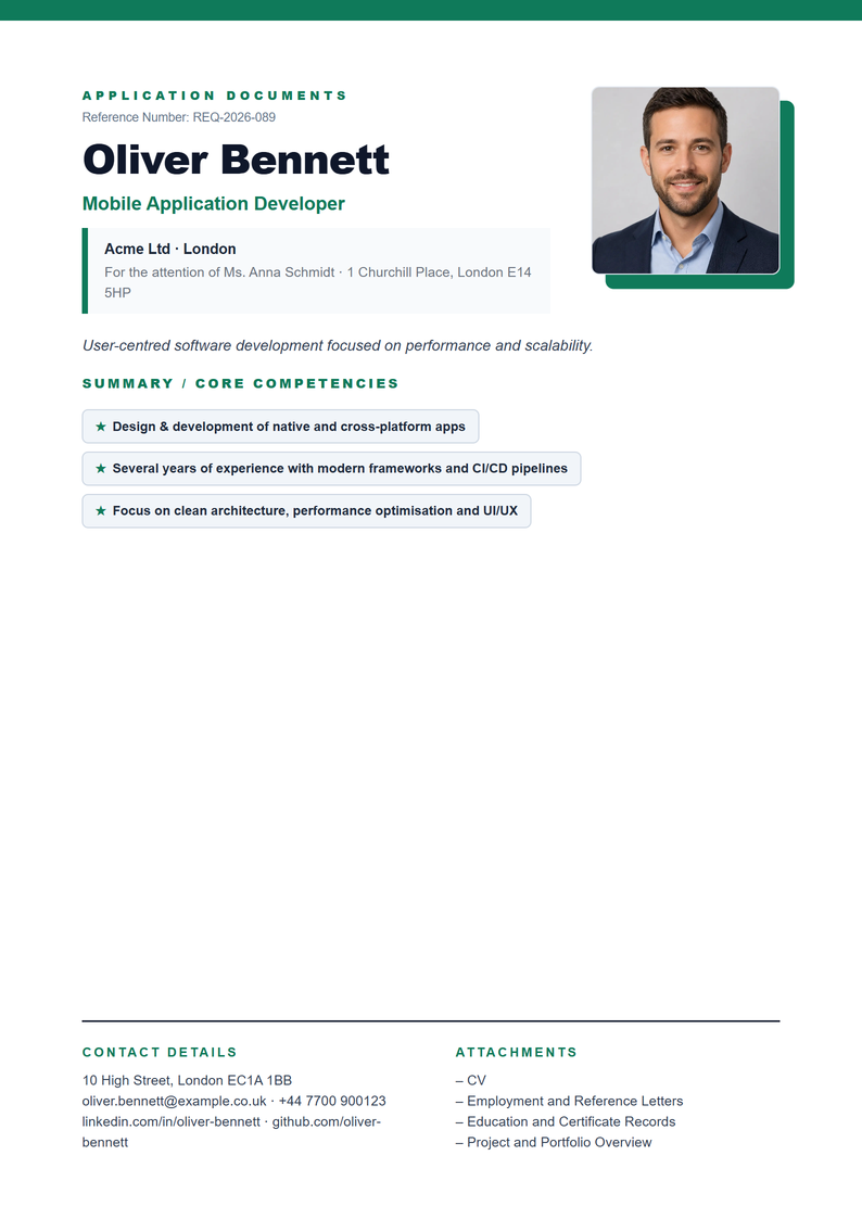 Cover page template Creative for your UK application