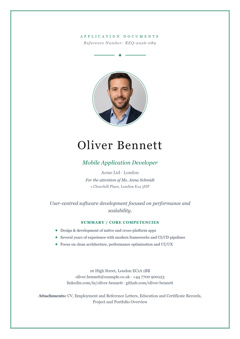 Cover page template Elegant for your UK application