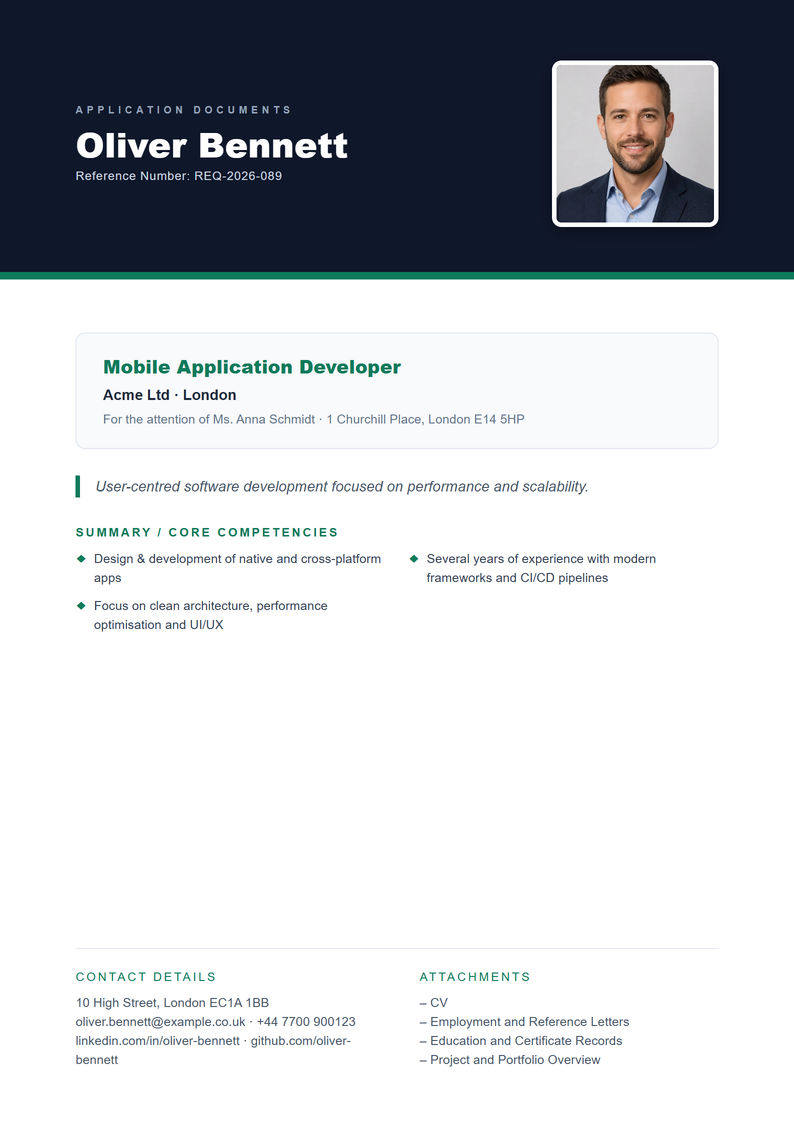 Cover page template Executive for your UK application