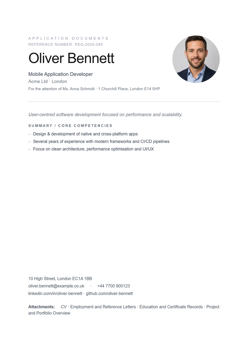 Cover page template Minimal for your UK application