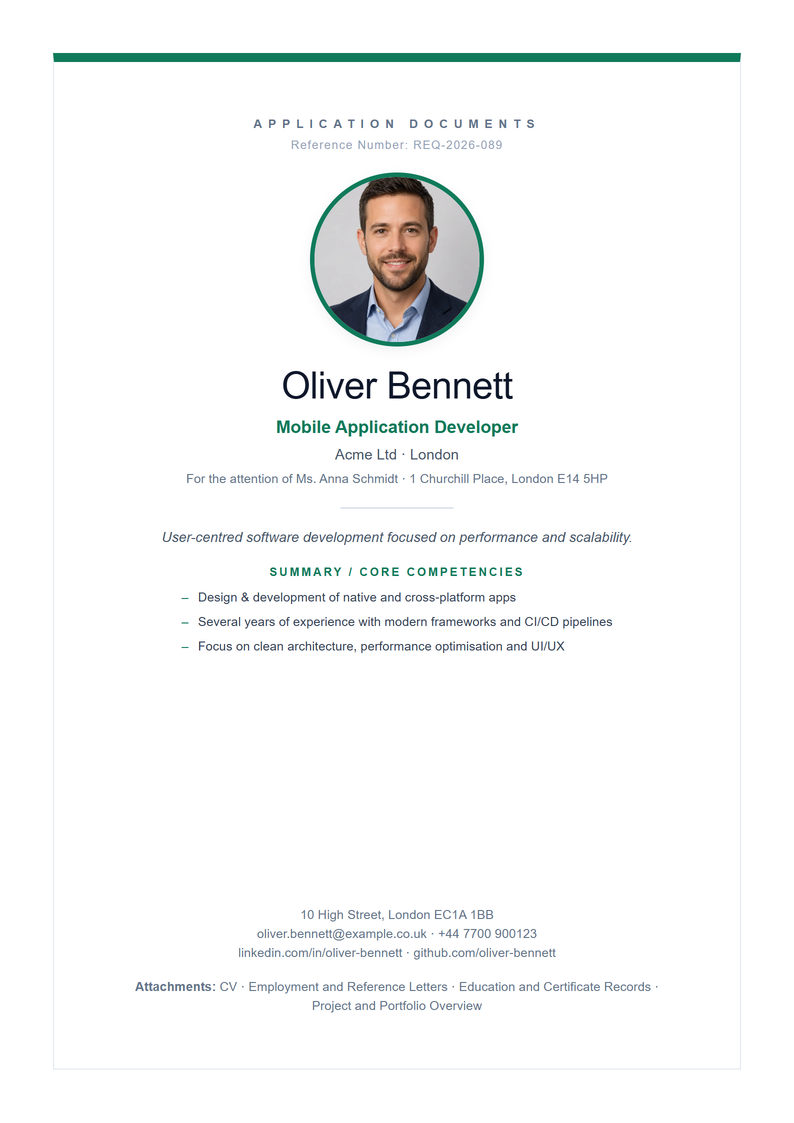 Cover page template Nordic for your UK application