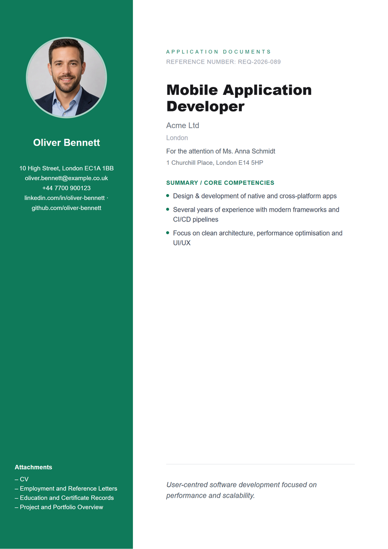Cover page template Sidebar for your UK application