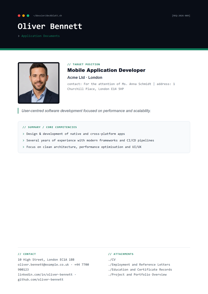 Cover page template Tech for your UK application