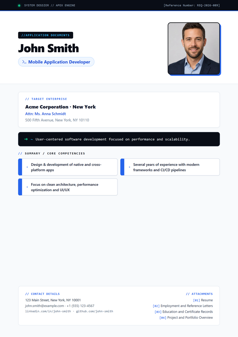 Cover page template Apex for your US application