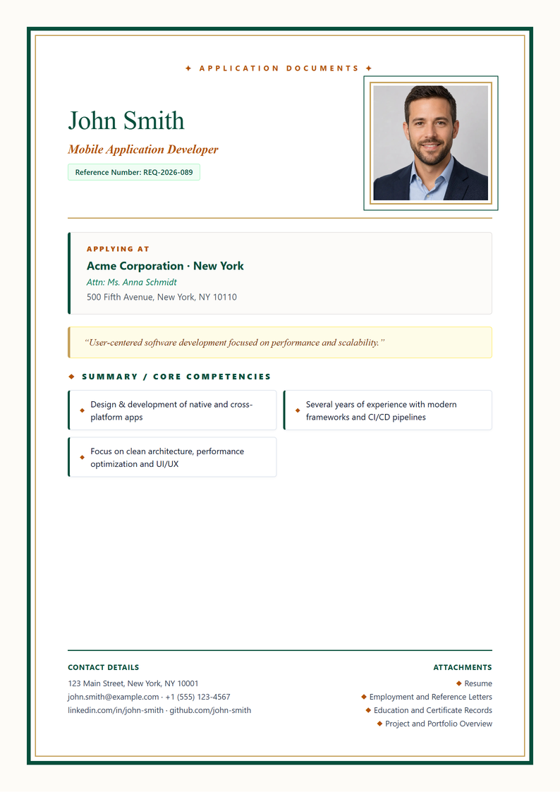 Cover page template Prestige for your US application
