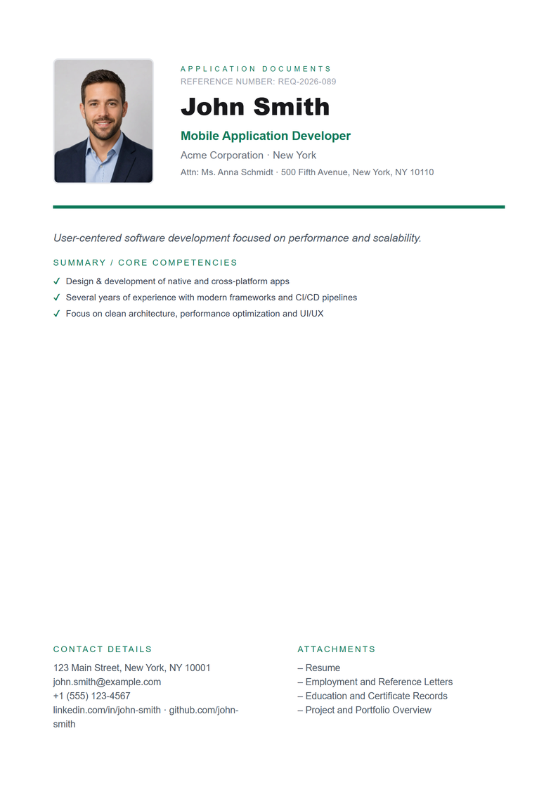 Cover page template Professional for your US application