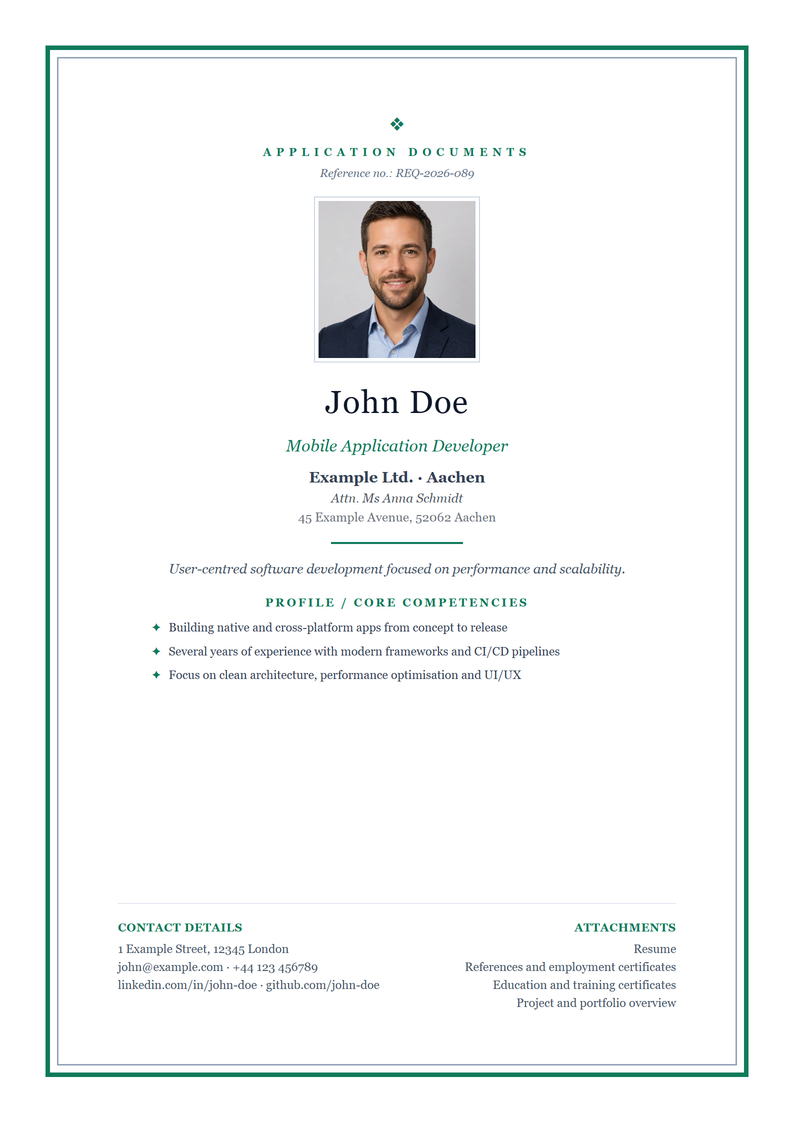 Cover page template Academic for your job application