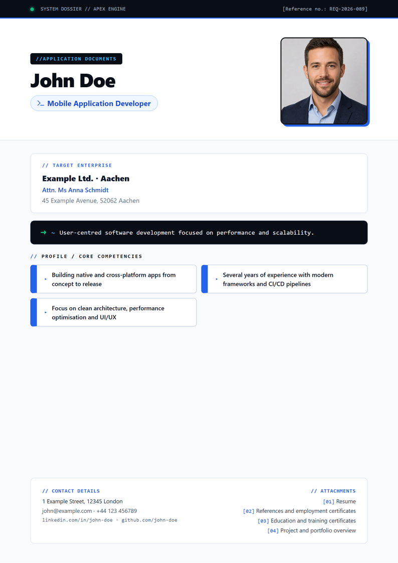 Cover page template Apex for your job application