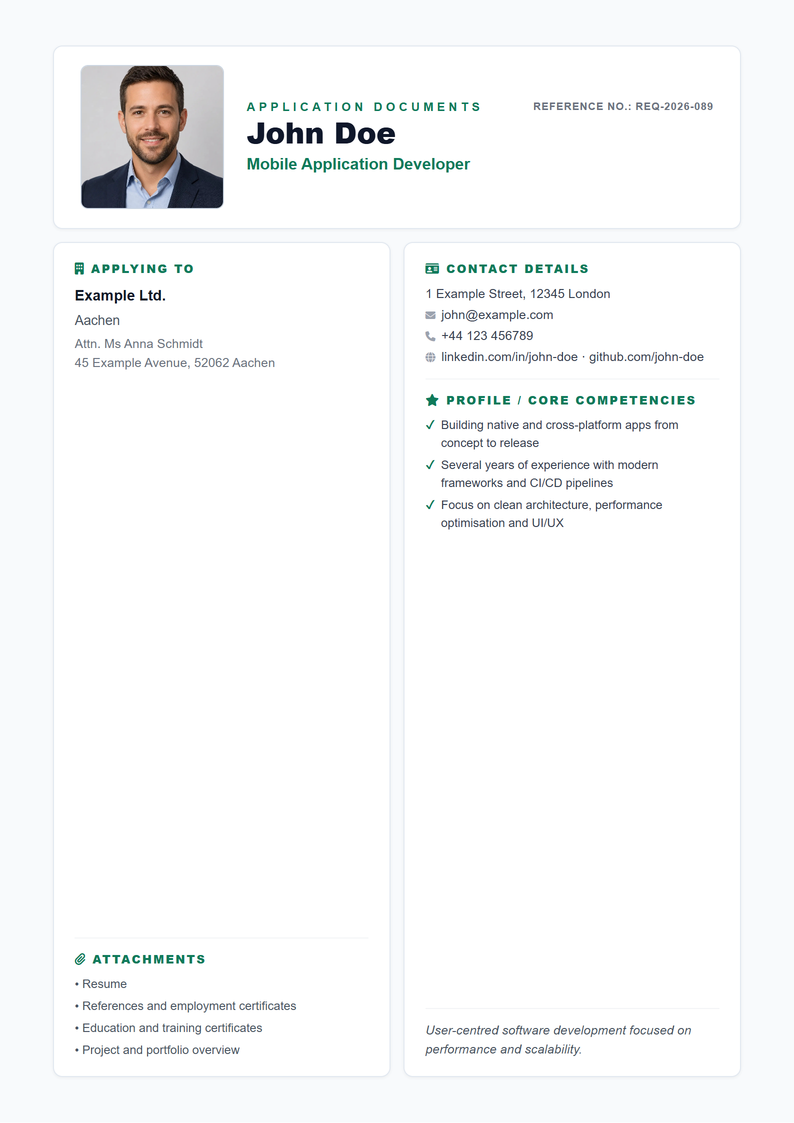 Cover page template Compact for your job application