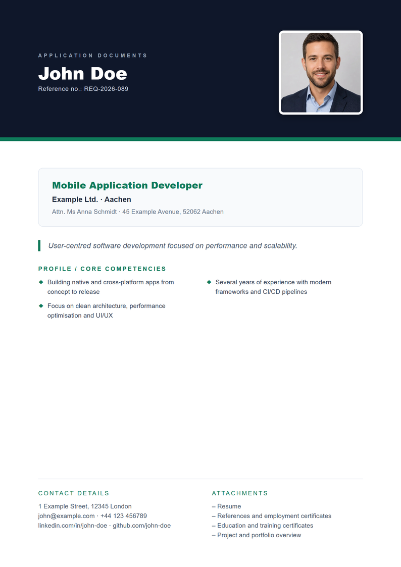 Cover page template Executive for your job application
