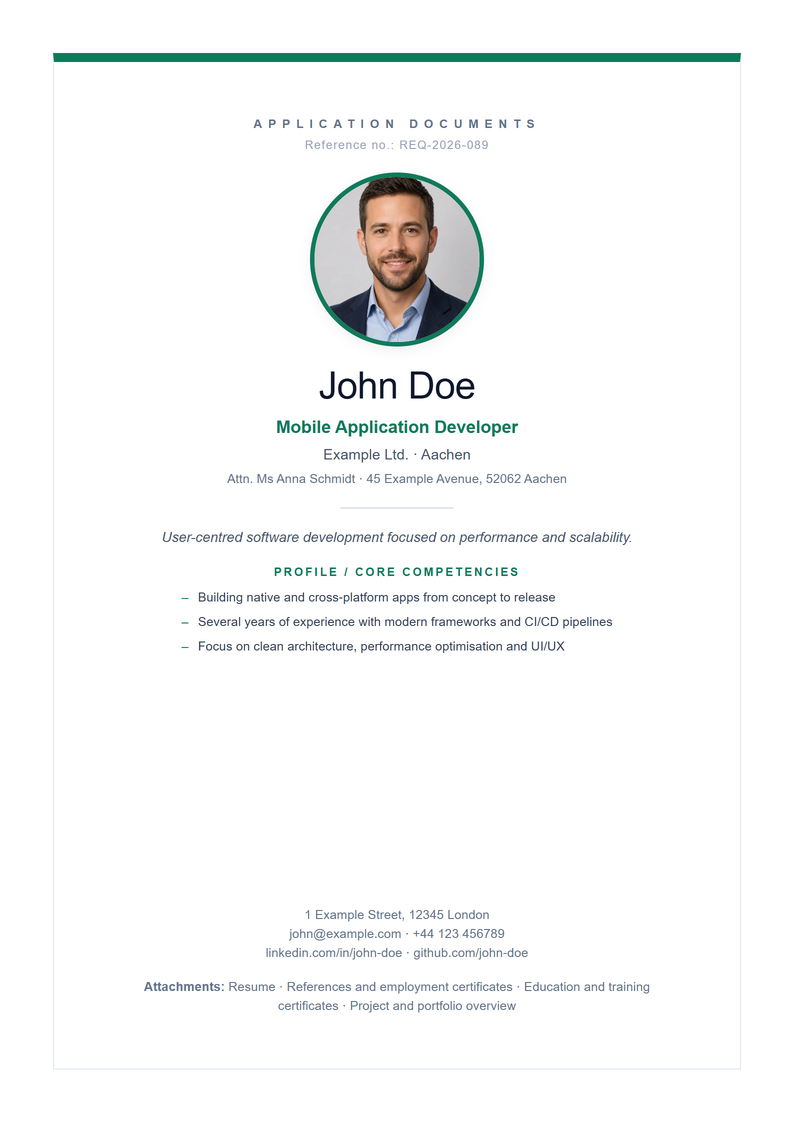 Cover page template Nordic for your job application