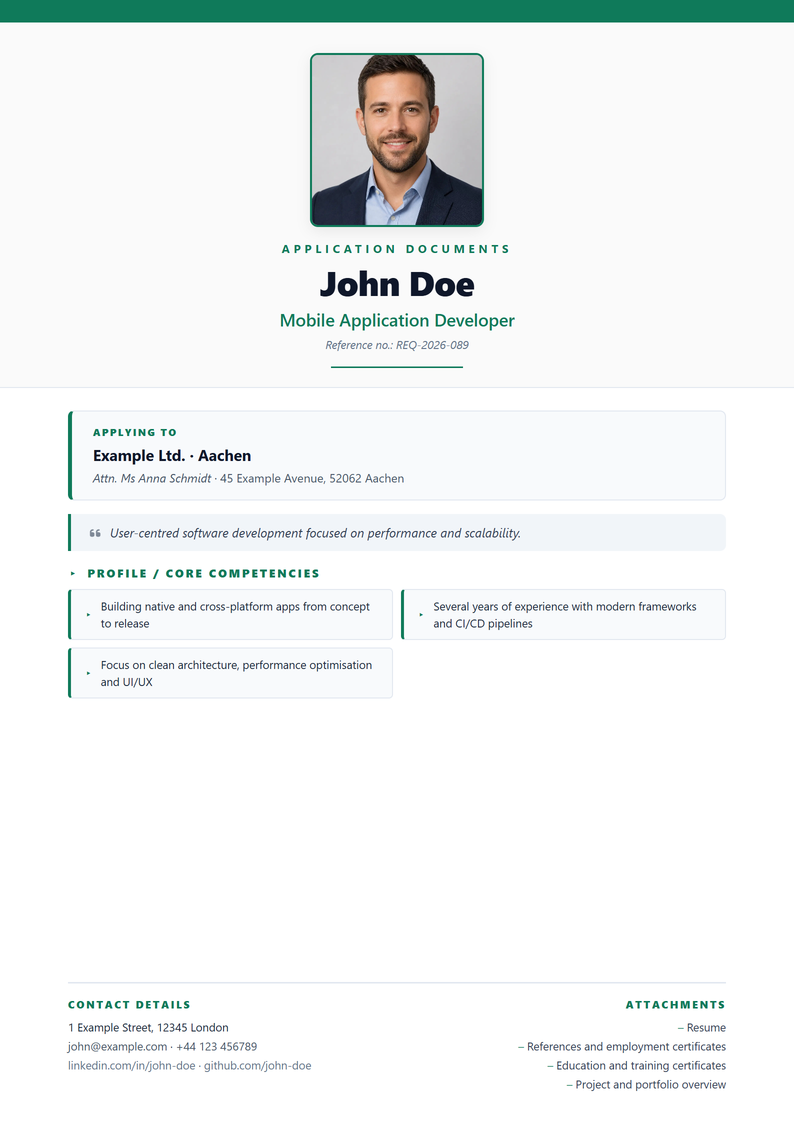 Cover page template Photo Hero for your job application