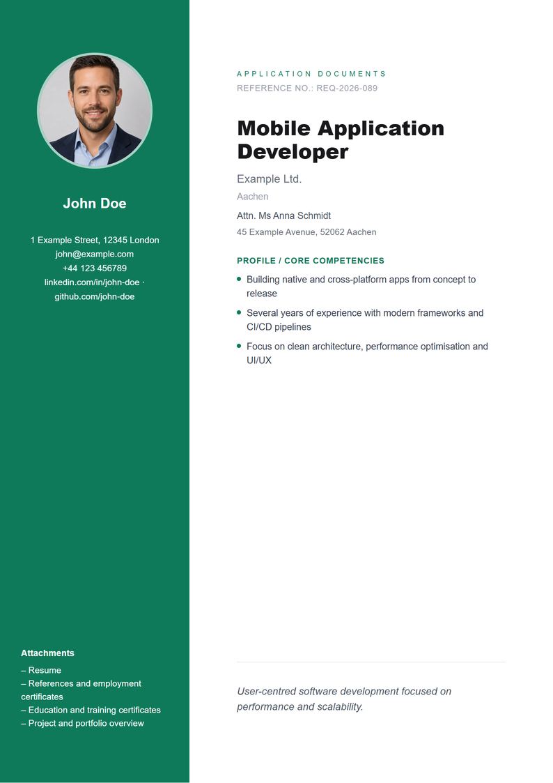 Cover page template Sidebar for your job application