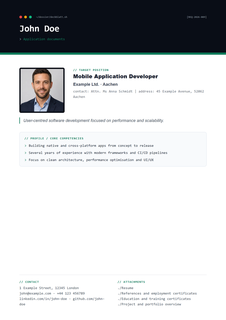 Cover page template Tech for your job application