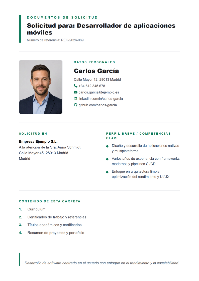 Plantilla de portada Bewerbungsmappe para la candidatura