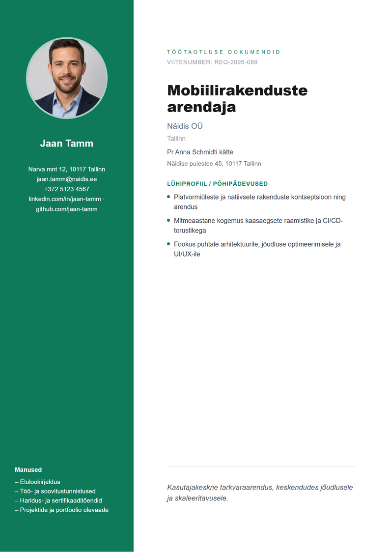Tiitellehe mall Sidebar tööavaldusele