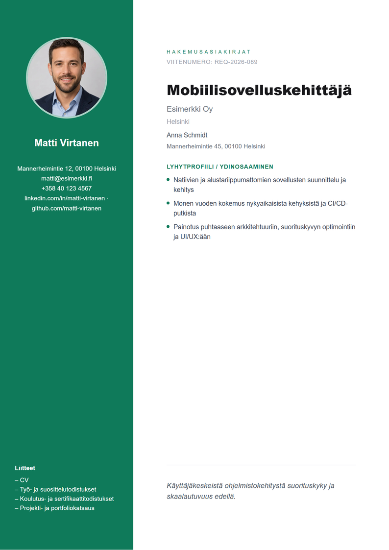 Kansilehden malli Sidebar työhakemukseen