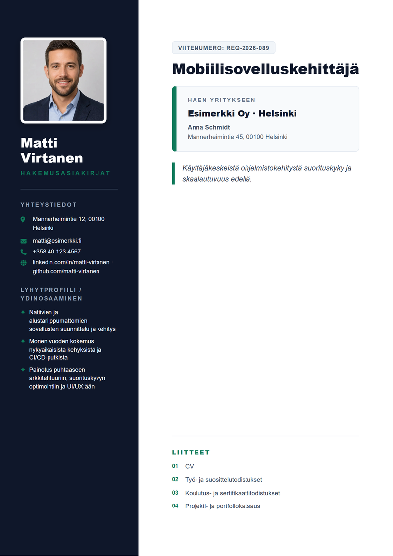 Kansilehden malli Split työhakemukseen