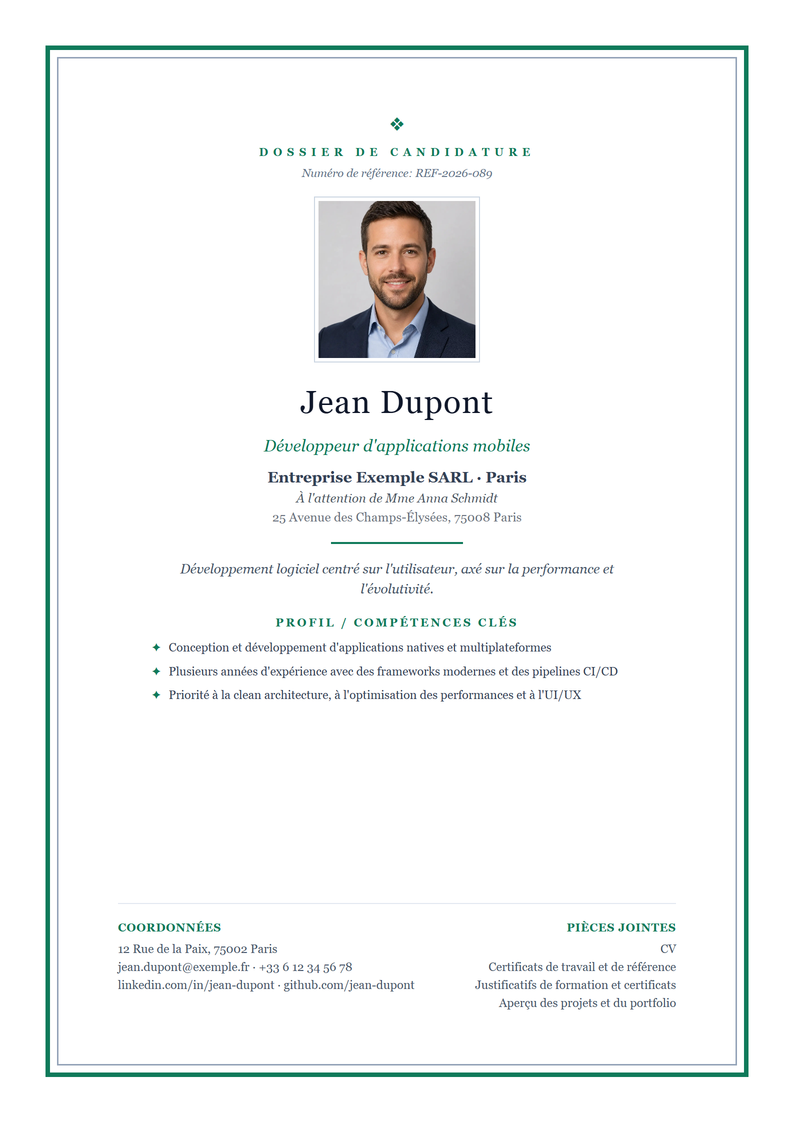 Modèle de page de garde Academic pour candidature