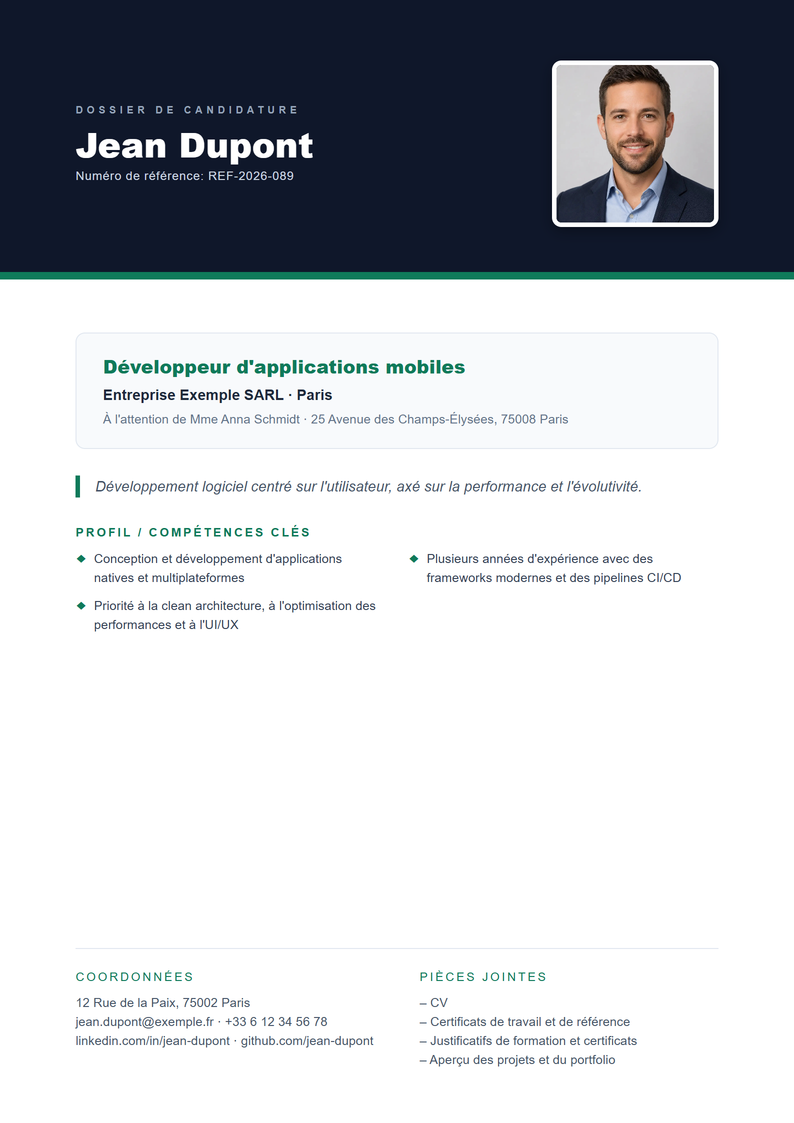 Modèle de page de garde Executive pour candidature