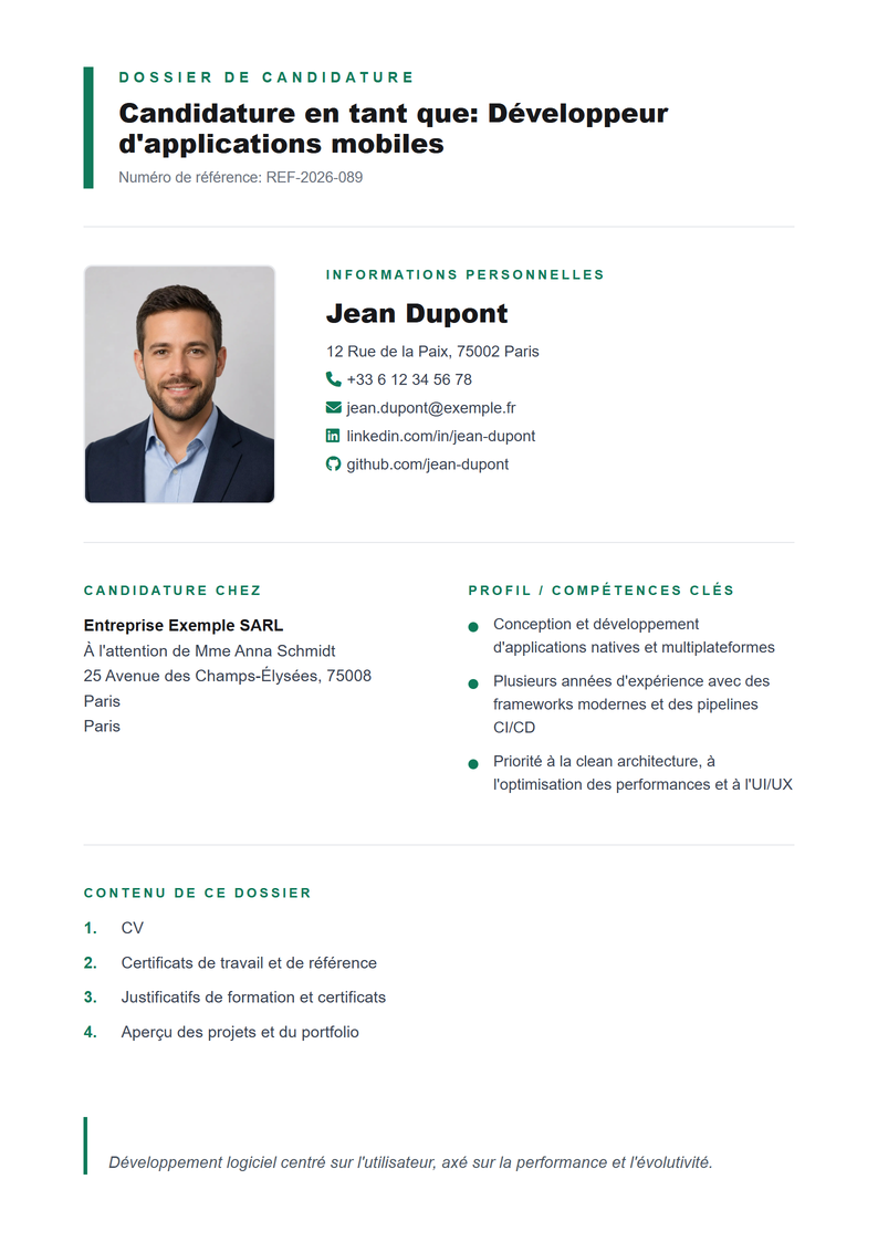 Modèle de page de garde Bewerbungsmappe pour candidature