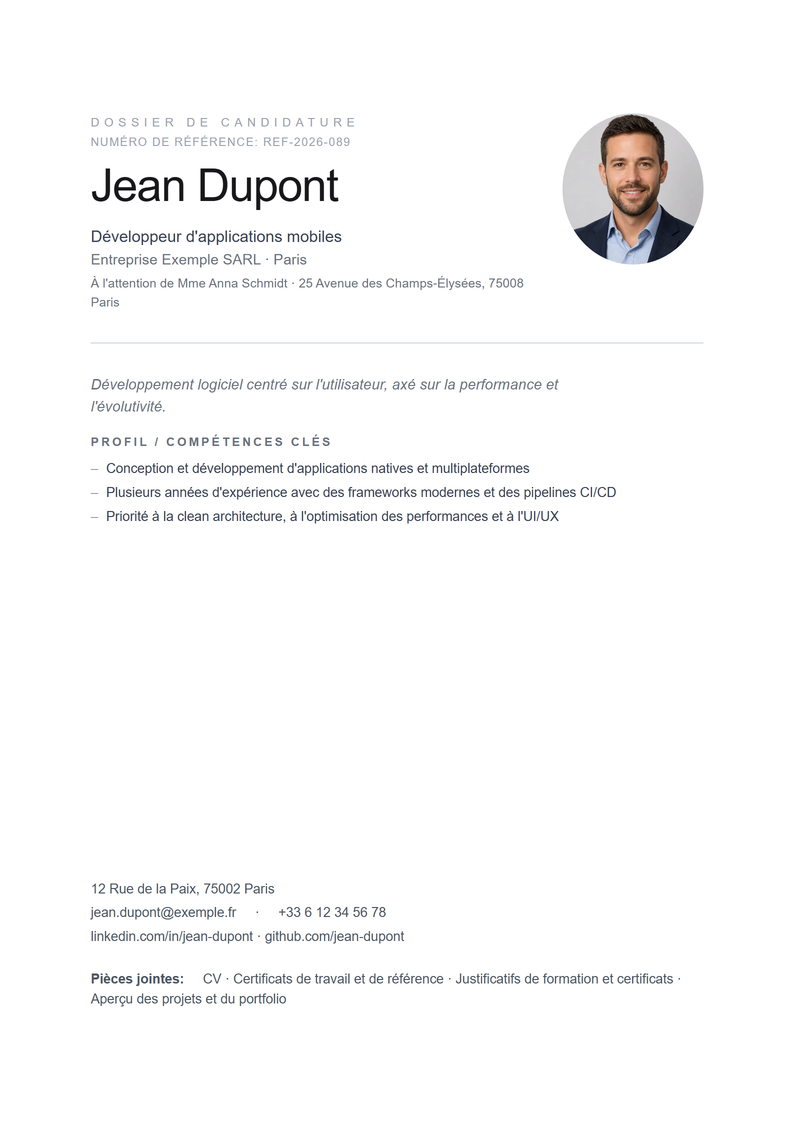 Modèle de page de garde Minimal pour candidature