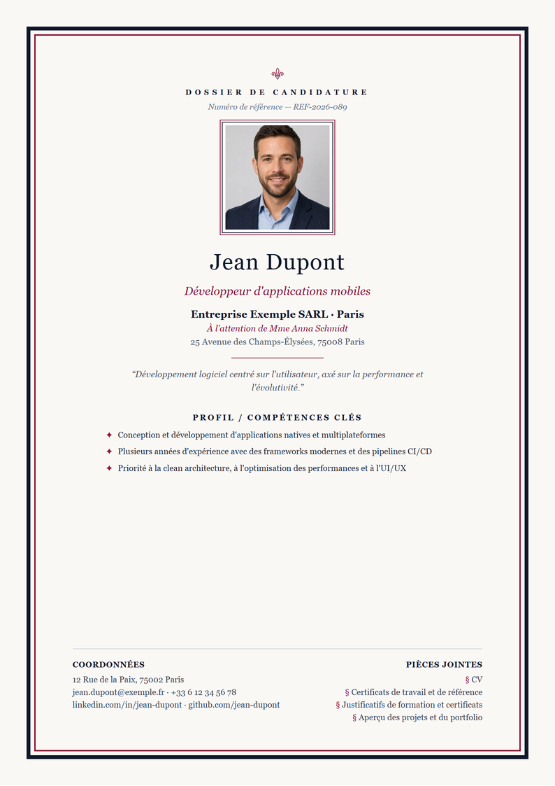 Modèle de page de garde Oxford pour candidature