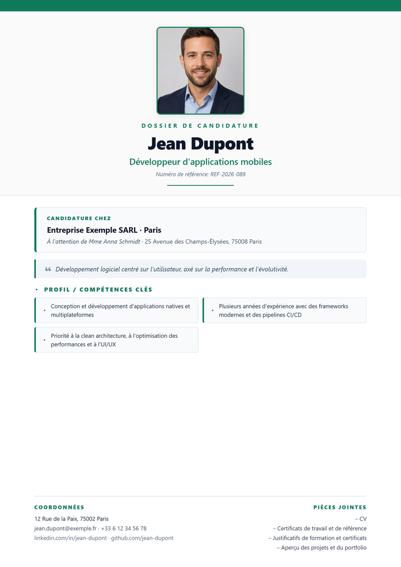 Modèle de page de garde Photo Hero pour candidature