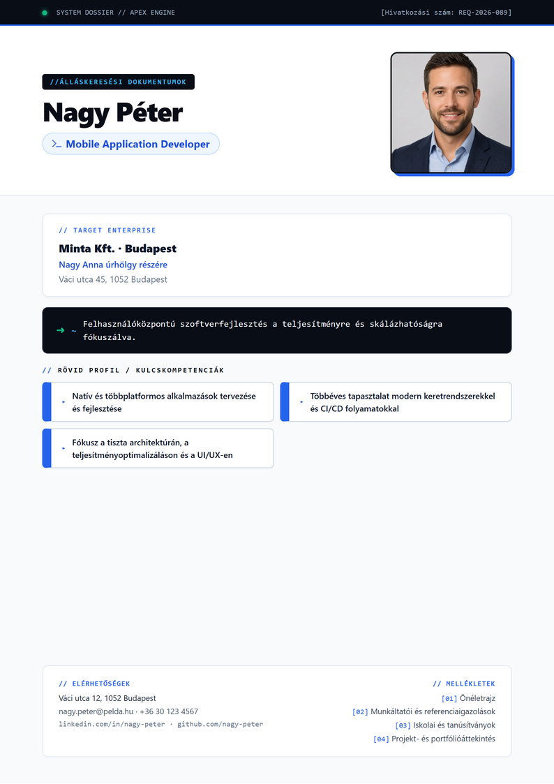 Fedőlap sablon Apex álláspályázathoz