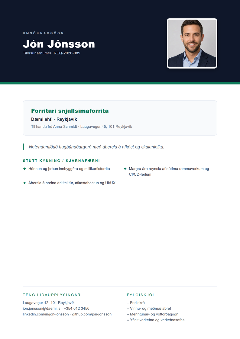 Sniðmát forsíðu Executive fyrir umsókn