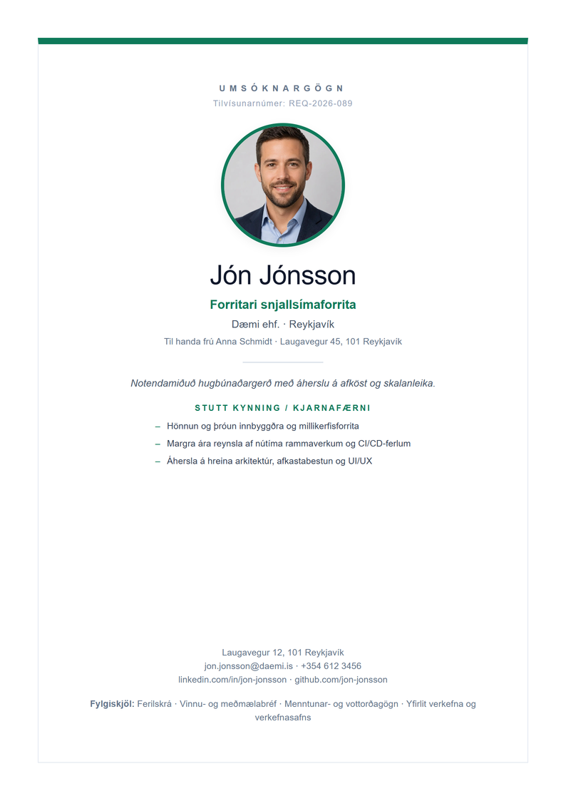 Sniðmát forsíðu Nordic fyrir umsókn