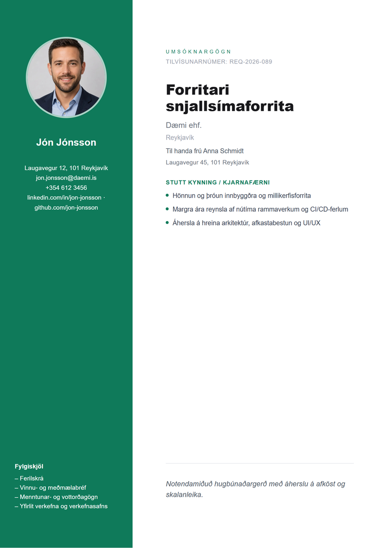 Sniðmát forsíðu Sidebar fyrir umsókn