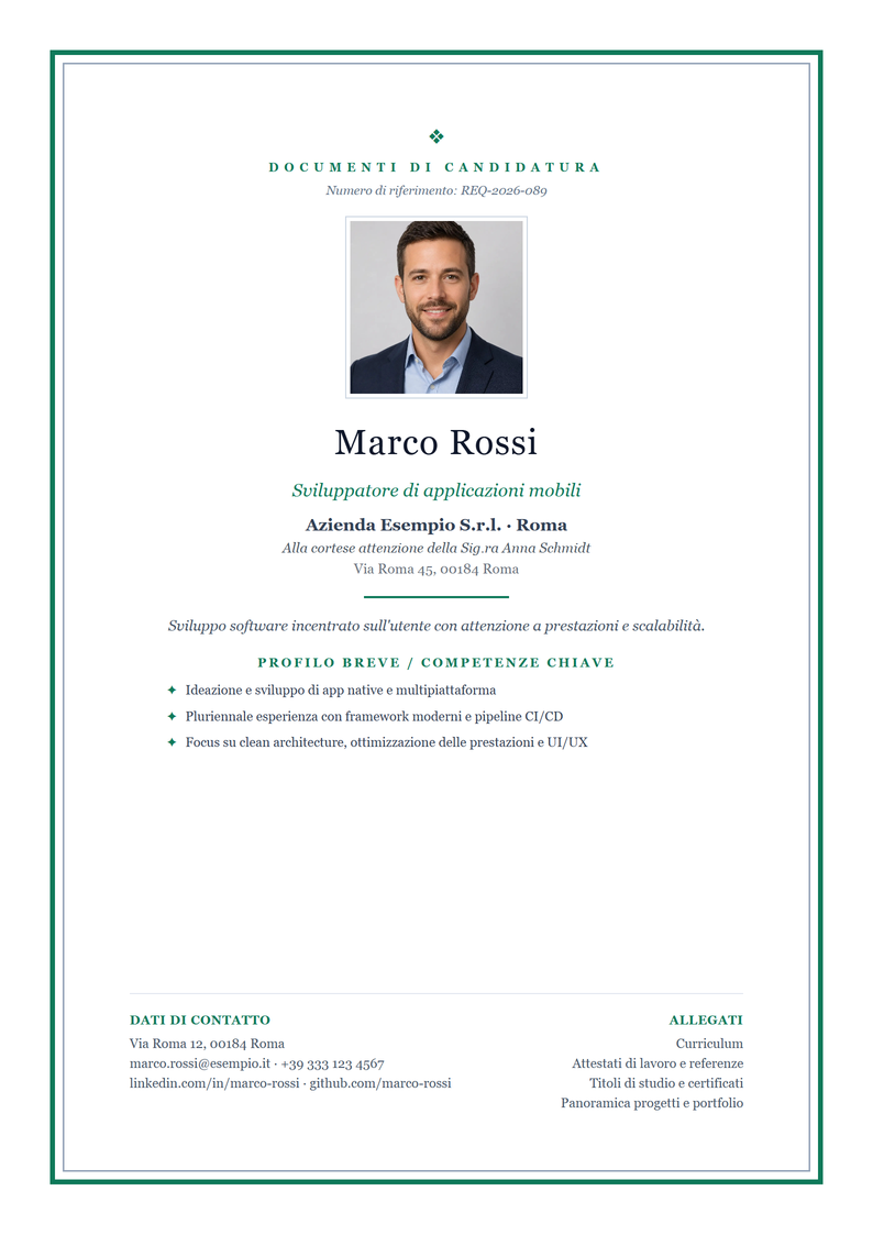 Modello di copertina Academic per la candidatura