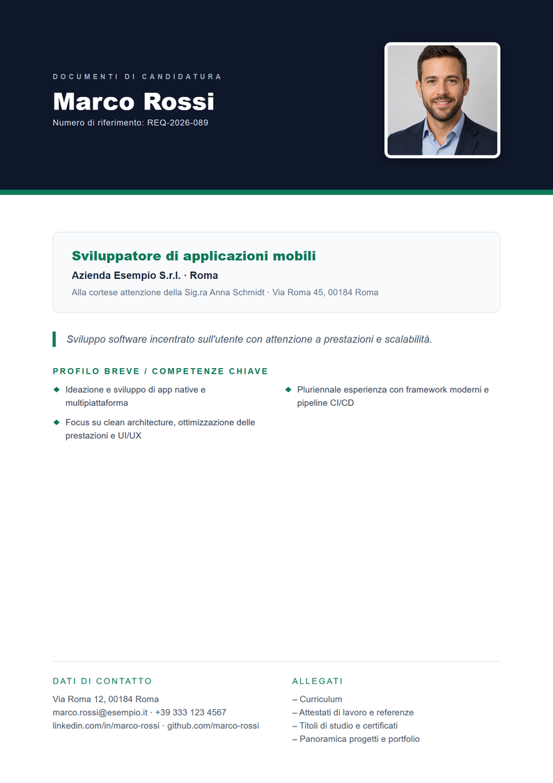 Modello di copertina Executive per la candidatura