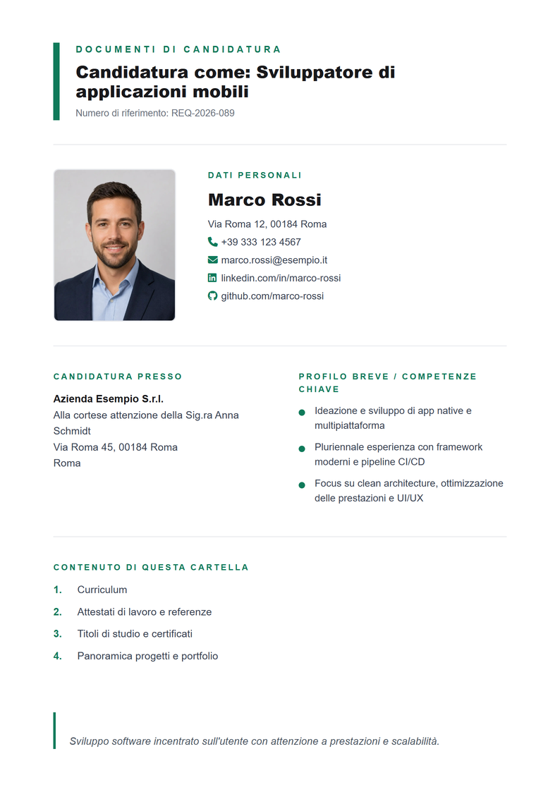 Modello di copertina Bewerbungsmappe per la candidatura