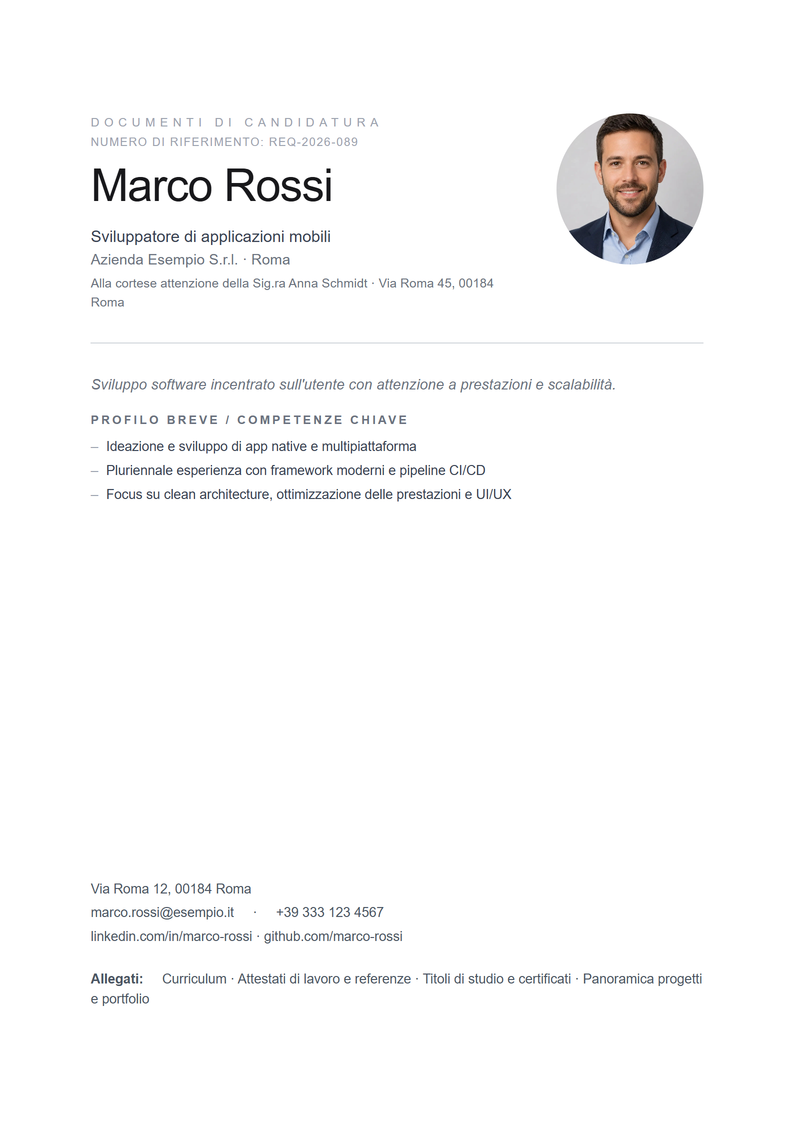 Modello di copertina Minimal per la candidatura
