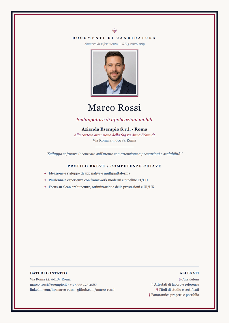 Modello di copertina Oxford per la candidatura