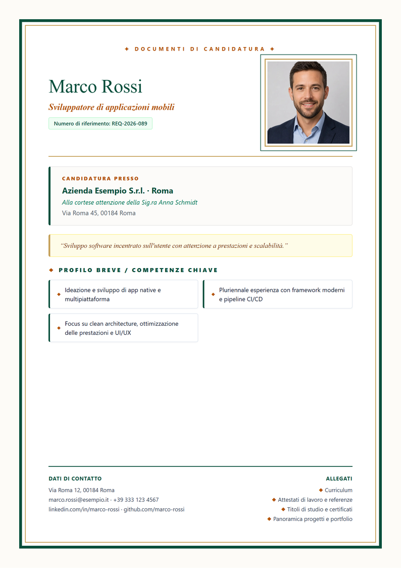 Modello di copertina Prestige per la candidatura